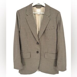 H&M Houndstooth Blazer Brown Beige Tailored Jacket Size XS